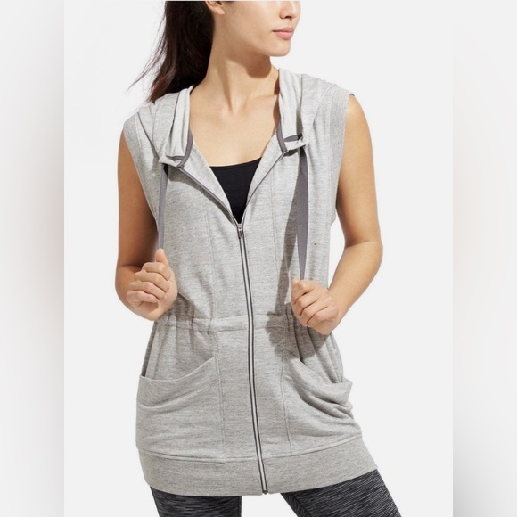 Athleta Lotus Vest Sleeveless Drawstring Hoodie French Terry Cloth Grey Size XL - Picture 1 of 9